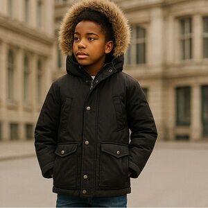 Old Navy Black Faux Fur hood 4 pocket Coat size 5